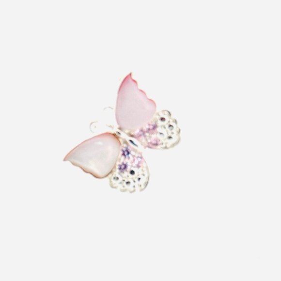 Brand New Sterling Silver 925 Opal & Pink Crystals Butterfly Pendant Charm 4.2g - Picture 3 of 7
